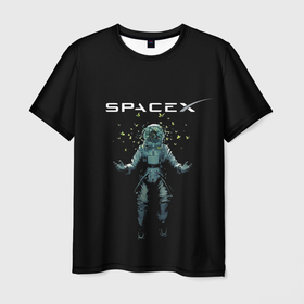 Мужская футболка 3D с принтом Космос в Санкт-Петербурге, 100% полиэфир | прямой крой, круглый вырез горловины, длина до линии бедер | spacex | звезды | илон маск | космонавт | космос | скафандр | технологии