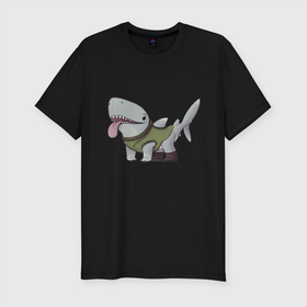 Мужская футболка хлопок Slim с принтом Акуленок в Белгороде, 92% хлопок, 8% лайкра | приталенный силуэт, круглый вырез ворота, длина до линии бедра, короткий рукав | shark | акула | акуленок | акулы | дельфины | дитеныш | звери | зверьки | зубастик | море | подводный мир | пресноводные