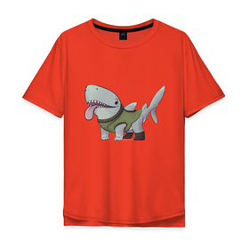 Мужская футболка хлопок Oversize с принтом Акуленок в Курске, 100% хлопок | свободный крой, круглый ворот, “спинка” длиннее передней части | shark | акула | акуленок | акулы | дельфины | дитеныш | звери | зверьки | зубастик | море | подводный мир | пресноводные