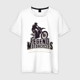 Мужская футболка хлопок с принтом Легенда мотоциклов в Санкт-Петербурге, 100% хлопок | прямой крой, круглый вырез горловины, длина до линии бедер, слегка спущенное плечо. | легенды | мотоспорт | мотоциклы | ретро мотоциклы | ретро спорт. | спортивные мотоциклы