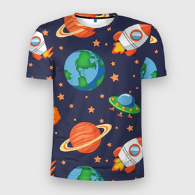 Мужская футболка 3D спортивная с принтом Космическое путешествие в Санкт-Петербурге, 100% полиэстер с улучшенными характеристиками | приталенный силуэт, круглая горловина, широкие плечи, сужается к линии бедра | арт | астероид | астероиды | звезда | звёзды | земля | космос | планета | планеты | ракета | ракеты | рисунок | сатурн | фобас