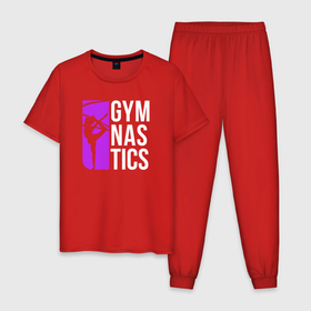Мужская пижама хлопок с принтом Gymnastics , 100% хлопок | брюки и футболка прямого кроя, без карманов, на брюках мягкая резинка на поясе и по низу штанин
 | gymnastics | rhythmic gymnastics | гимнастика | спорт | художественная гимнастика