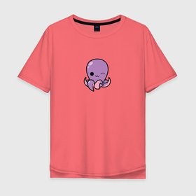 Мужская футболка хлопок Oversize с принтом Осьминожек в Тюмени, 100% хлопок | свободный крой, круглый ворот, “спинка” длиннее передней части | Тематика изображения на принте: кальмар | море | океан | осьминог | осьминожек | рыба.