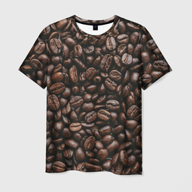 Мужская футболка 3D с принтом кофе в Петрозаводске, 100% полиэфир | прямой крой, круглый вырез горловины, длина до линии бедер | coffee | зерна | зерна кофе | кофе | кофейные зерна