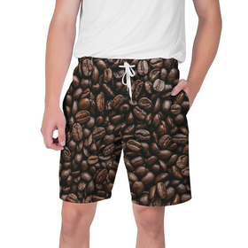Мужские шорты 3D с принтом кофе в Санкт-Петербурге,  полиэстер 100% | прямой крой, два кармана без застежек по бокам. Мягкая трикотажная резинка на поясе, внутри которой широкие завязки. Длина чуть выше колен | coffee | зерна | зерна кофе | кофе | кофейные зерна