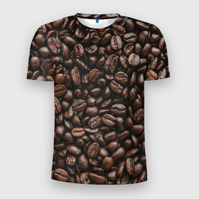 Мужская футболка 3D Slim с принтом кофе , 100% полиэстер с улучшенными характеристиками | приталенный силуэт, круглая горловина, широкие плечи, сужается к линии бедра | coffee | зерна | зерна кофе | кофе | кофейные зерна