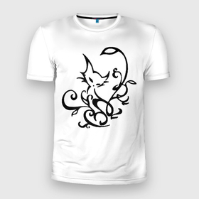 Мужская футболка 3D спортивная с принтом Котик в Екатеринбурге, 100% полиэстер с улучшенными характеристиками | приталенный силуэт, круглая горловина, широкие плечи, сужается к линии бедра | кот | котик | кошка | рисунок | черно белый