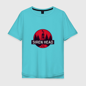 Мужская футболка хлопок Oversize с принтом Siren Head в Екатеринбурге, 100% хлопок | свободный крой, круглый ворот, “спинка” длиннее передней части | siren head | игра | лес | монстр | персонаж | сирена | сиреноголовый | чудовище