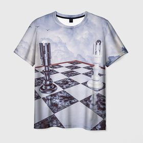 Мужская футболка 3D с принтом Шахматы в Белгороде, 100% полиэфир | прямой крой, круглый вырез горловины, длина до линии бедер | доска | игра | игровая | игры | короли | король | настольная | настольные | небеса | небо | облака | облако | спорт | туча | тучи | шахматный | шахматы
