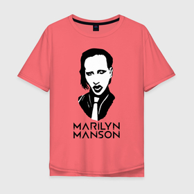 Мужская футболка хлопок Oversize с принтом Мэрилин Мэнсон в Петрозаводске, 100% хлопок | свободный крой, круглый ворот, “спинка” длиннее передней части | Тематика изображения на принте: marilyn manson | rock | готика | музыка | мэрилин мэнсон | рок