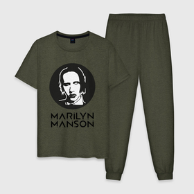 Мужская пижама хлопок с принтом  Мэрилин Мэнсон в Белгороде, 100% хлопок | брюки и футболка прямого кроя, без карманов, на брюках мягкая резинка на поясе и по низу штанин
 | marilyn manson | rock | готика | музыка | мэрилин мэнсон | рок