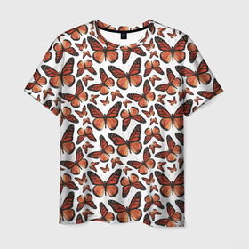 Мужская футболка 3D с принтом Монарх в Санкт-Петербурге, 100% полиэфир | прямой крой, круглый вырез горловины, длина до линии бедер | butterflies | butterfly | pattern | бабочка | монарх | насекомые | оранжевый | паттерн | узор