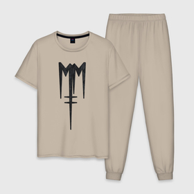 Мужская пижама хлопок с принтом Marilyn Manson (лого из меха) в Кировске, 100% хлопок | брюки и футболка прямого кроя, без карманов, на брюках мягкая резинка на поясе и по низу штанин
 | manson | marilyn | marilyn manson | лого | мех