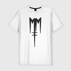 Мужская футболка хлопок Slim с принтом Marilyn Manson (лого из меха) в Кировске, 92% хлопок, 8% лайкра | приталенный силуэт, круглый вырез ворота, длина до линии бедра, короткий рукав | manson | marilyn | marilyn manson | лого | мех
