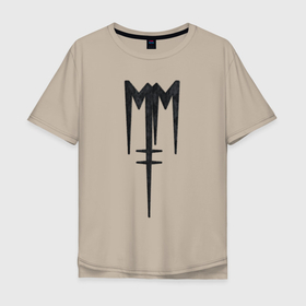 Мужская футболка хлопок Oversize с принтом Marilyn Manson (лого из меха) , 100% хлопок | свободный крой, круглый ворот, “спинка” длиннее передней части | manson | marilyn | marilyn manson | лого | мех