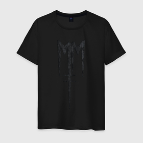 Мужская футболка хлопок с принтом Marilyn Manson (лого из меха) в Белгороде, 100% хлопок | прямой крой, круглый вырез горловины, длина до линии бедер, слегка спущенное плечо. | manson | marilyn | marilyn manson | лого | мех