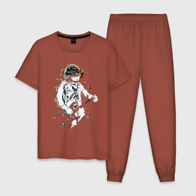 Мужская пижама хлопок с принтом Cosmosrock в Курске, 100% хлопок | брюки и футболка прямого кроя, без карманов, на брюках мягкая резинка на поясе и по низу штанин
 | Тематика изображения на принте: astronaut | cosmonaut | cosmos | guitar | music | rock | solo | space | star | астронавт | гитара | звезда | космонавт | космос | музыка | солист