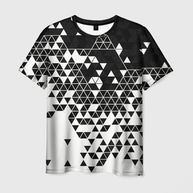 Мужская футболка 3D с принтом Векторные фигуры в Белгороде, 100% полиэфир | прямой крой, круглый вырез горловины, длина до линии бедер | абстракция | белое | вектор | геометрические фигуры | геометрия | градиент | минимализм | ромб | ромбы | треугольники | фигуры | чернобелое | черное