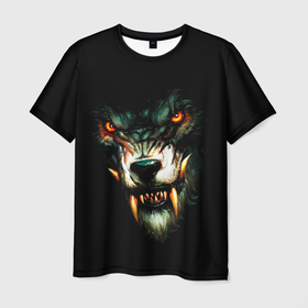 Мужская футболка 3D с принтом ВОЛЧЬЯ ГОЛОВА в Петрозаводске, 100% полиэфир | прямой крой, круглый вырез горловины, длина до линии бедер | hunter | wolf | волк | голова | зверь | зубы | клыки | кровь | оскал | охотник | пасть | хищник