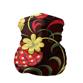 Бандана-труба 3D с принтом Хохлома в Тюмени, 100% полиэстер, ткань с особыми свойствами — Activecool | плотность 150‒180 г/м2; хорошо тянется, но сохраняет форму | арт | вектор | желтый | зеленый | золотой | красный | малина | народный рисунок | рисунок | хохлома | цветок | цветы | чёрный | ягода | ягоды