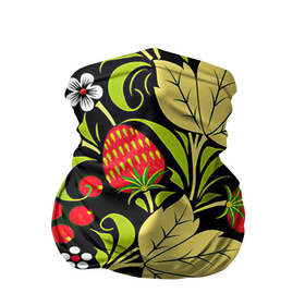 Бандана-труба 3D с принтом Хохлома в Екатеринбурге, 100% полиэстер, ткань с особыми свойствами — Activecool | плотность 150‒180 г/м2; хорошо тянется, но сохраняет форму | арт | белый | вектор | желтый | зеленый | земляника | золотой | клубника | клюква | красный | народный рисунок | рисунок | хохлома | цветок | цветы | чёрный | ягода | ягоды