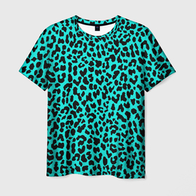 Мужская футболка 3D с принтом ЛАЗУРНЫЙ ЛЕОПАРД в Белгороде, 100% полиэфир | прямой крой, круглый вырез горловины, длина до линии бедер | гепард | гламур | животные | камуфляж | лазурь | леопард | морской | паттерн | пятна | синий