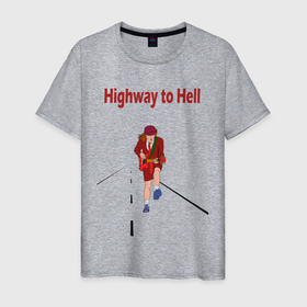 Мужская футболка хлопок с принтом Highway to Hell AC DC в Курске, 100% хлопок | прямой крой, круглый вырез горловины, длина до линии бедер, слегка спущенное плечо. | ac dc | angus young | highway to hell | ас дс | ас дс.