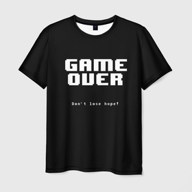 Мужская футболка 3D с принтом UNDERTALE GAME OVER в Кировске, 100% полиэфир | прямой крой, круглый вырез горловины, длина до линии бедер | sans | undertale | андертале | андертейл | игра | подземная история | подземная сказка | санс | ундертале