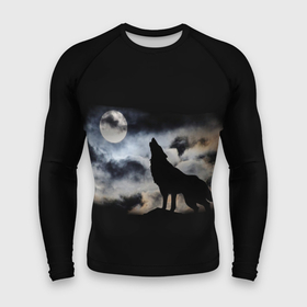 Мужской рашгард 3D с принтом Волк в Екатеринбурге,  |  | wolf | волк | волк воет на луну | готика