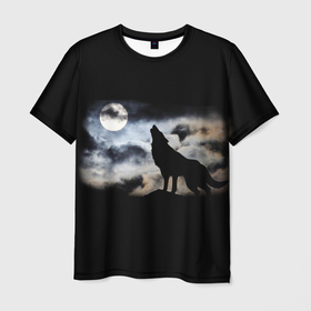 Мужская футболка 3D с принтом Волк в Белгороде, 100% полиэфир | прямой крой, круглый вырез горловины, длина до линии бедер | Тематика изображения на принте: wolf | волк | волк воет на луну | готика