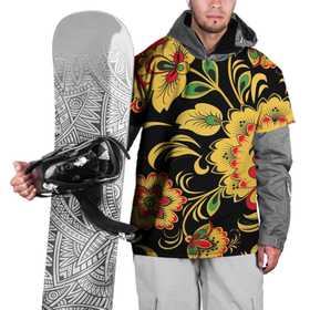 Накидка на куртку 3D с принтом Хохлома в Тюмени, 100% полиэстер |  | арт | вектор | желтый | зеленый | золотой | красный | народный рисунок | рисунок | хохлома | цветок | цветы | чёрный