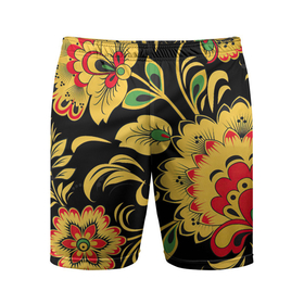 Мужские шорты спортивные с принтом Хохлома ,  |  | арт | вектор | желтый | зеленый | золотой | красный | народный рисунок | рисунок | хохлома | цветок | цветы | чёрный