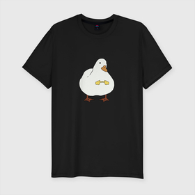 Мужская футболка хлопок Slim с принтом Shy duck в Курске, 92% хлопок, 8% лайкра | приталенный силуэт, круглый вырез ворота, длина до линии бедра, короткий рукав | Тематика изображения на принте: duck | mem | застенчивая утка | мем | милая утка | прикол | птица | утка | юмор