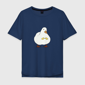 Мужская футболка хлопок Oversize с принтом Shy duck в Курске, 100% хлопок | свободный крой, круглый ворот, “спинка” длиннее передней части | duck | mem | застенчивая утка | мем | милая утка | прикол | птица | утка | юмор