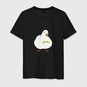Мужская футболка хлопок с принтом Shy duck , 100% хлопок | прямой крой, круглый вырез горловины, длина до линии бедер, слегка спущенное плечо. | duck | mem | застенчивая утка | мем | милая утка | прикол | птица | утка | юмор