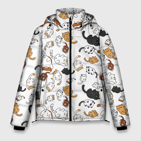 Мужская зимняя куртка 3D с принтом Котята паттерн в Петрозаводске, верх — 100% полиэстер; подкладка — 100% полиэстер; утеплитель — 100% полиэстер | длина ниже бедра, свободный силуэт Оверсайз. Есть воротник-стойка, отстегивающийся капюшон и ветрозащитная планка. 

Боковые карманы с листочкой на кнопках и внутренний карман на молнии. | Тематика изображения на принте: белый кот | кот | котики паттерн | коты паттерн | котята | котята паттерн | много котиков | много котов | паттерн | рыжий кот | черный кот