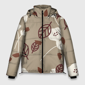 Мужская зимняя куртка 3D с принтом Цветочный принт в Тюмени, верх — 100% полиэстер; подкладка — 100% полиэстер; утеплитель — 100% полиэстер | длина ниже бедра, свободный силуэт Оверсайз. Есть воротник-стойка, отстегивающийся капюшон и ветрозащитная планка. 

Боковые карманы с листочкой на кнопках и внутренний карман на молнии. | Тематика изображения на принте: бежевый | белый | коричневый | лист | природа | тепло | уют | цветы