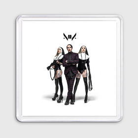 Магнит 55*55 с принтом Marilyn Manson в Новосибирске, Пластик | Размер: 65*65 мм; Размер печати: 55*55 мм | Тематика изображения на принте: art | logo | manson | marilyn | rock | usa | великий | лого | логотип | мэнсон | мэрилин | рок | ужасный