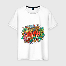 Мужская футболка хлопок с принтом Япония , 100% хлопок | прямой крой, круглый вырез горловины, длина до линии бедер, слегка спущенное плечо. | азия | аниме | гора | гора фудзи | кимоно | китай | манга | сакура | суши | фудзияма | цунами | япония