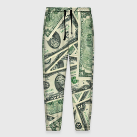 Мужские брюки 3D с принтом Доллар в Петрозаводске, 100% полиэстер | манжеты по низу, эластичный пояс регулируется шнурком, по бокам два кармана без застежек, внутренняя часть кармана из мелкой сетки | 100 долларов | арт | банкноты | валюта | деньги | доллар | зеленый | рисунок | сто | сто долларов