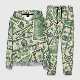 Мужской костюм 3D с принтом Доллар в Курске, 100% полиэстер | Манжеты и пояс оформлены тканевой резинкой, двухслойный капюшон со шнурком для регулировки, карманы спереди | 100 долларов | арт | банкноты | валюта | деньги | доллар | зеленый | рисунок | сто | сто долларов