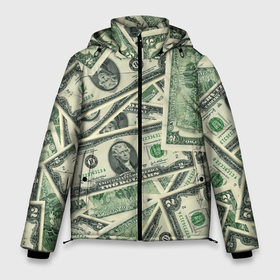 Мужская зимняя куртка 3D с принтом Доллар в Белгороде, верх — 100% полиэстер; подкладка — 100% полиэстер; утеплитель — 100% полиэстер | длина ниже бедра, свободный силуэт Оверсайз. Есть воротник-стойка, отстегивающийся капюшон и ветрозащитная планка. 

Боковые карманы с листочкой на кнопках и внутренний карман на молнии. | Тематика изображения на принте: 100 долларов | арт | банкноты | валюта | деньги | доллар | зеленый | рисунок | сто | сто долларов