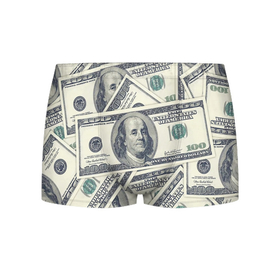 Мужские трусы 3D с принтом Доллары в Белгороде, 50% хлопок, 50% полиэстер | классическая посадка, на поясе мягкая тканевая резинка | 100 долларов | арт | банкноты | валюта | деньги | доллары | зеленый | зелень | сто | сто долларов