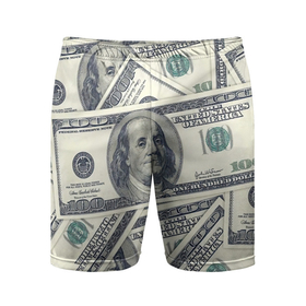 Мужские шорты спортивные с принтом Доллары ,  |  | 100 долларов | арт | банкноты | валюта | деньги | доллары | зеленый | зелень | сто | сто долларов