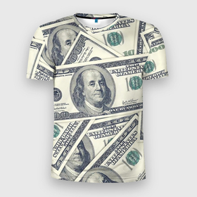 Мужская футболка 3D спортивная с принтом Доллары в Курске, 100% полиэстер с улучшенными характеристиками | приталенный силуэт, круглая горловина, широкие плечи, сужается к линии бедра | 100 долларов | арт | банкноты | валюта | деньги | доллары | зеленый | зелень | сто | сто долларов
