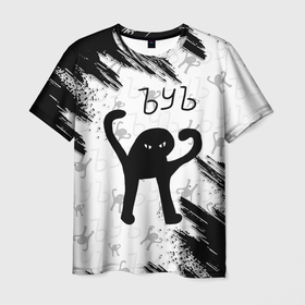 Мужская футболка 3D с принтом ЪУЪ СЪУКА в Тюмени, 100% полиэфир | прямой крой, круглый вырез горловины, длина до линии бедер | cat | mem | memes | злой | интернет | кот | мем | мем кот | приколы | съука | ъуъ | ъуъ съука