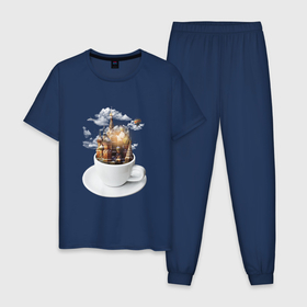 Мужская пижама хлопок с принтом Moscow in a cup в Тюмени, 100% хлопок | брюки и футболка прямого кроя, без карманов, на брюках мягкая резинка на поясе и по низу штанин
 | art | design | moscow | travel | арт | дизайн | москва | путешествия | чашка