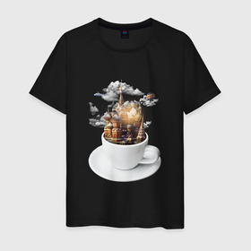 Мужская футболка хлопок с принтом Moscow in a cup в Белгороде, 100% хлопок | прямой крой, круглый вырез горловины, длина до линии бедер, слегка спущенное плечо. | art | design | moscow | travel | арт | дизайн | москва | путешествия | чашка