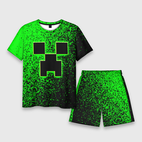 Мужской костюм с шортами 3D с принтом MINECRAFT ,  |  | creeper | game | minecraft | блоки | игра | квадраты | компьютерная | крипер | криппер | майнкрафт | огонь