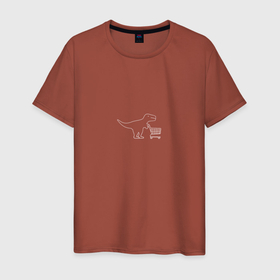 Мужская футболка хлопок с принтом Динозавр и тележка в Петрозаводске, 100% хлопок | прямой крой, круглый вырез горловины, длина до линии бедер, слегка спущенное плечо. | t rex | динозавр | динозавр и тележка | животные | покупки | прикол | продукты | ти рекс | юмор